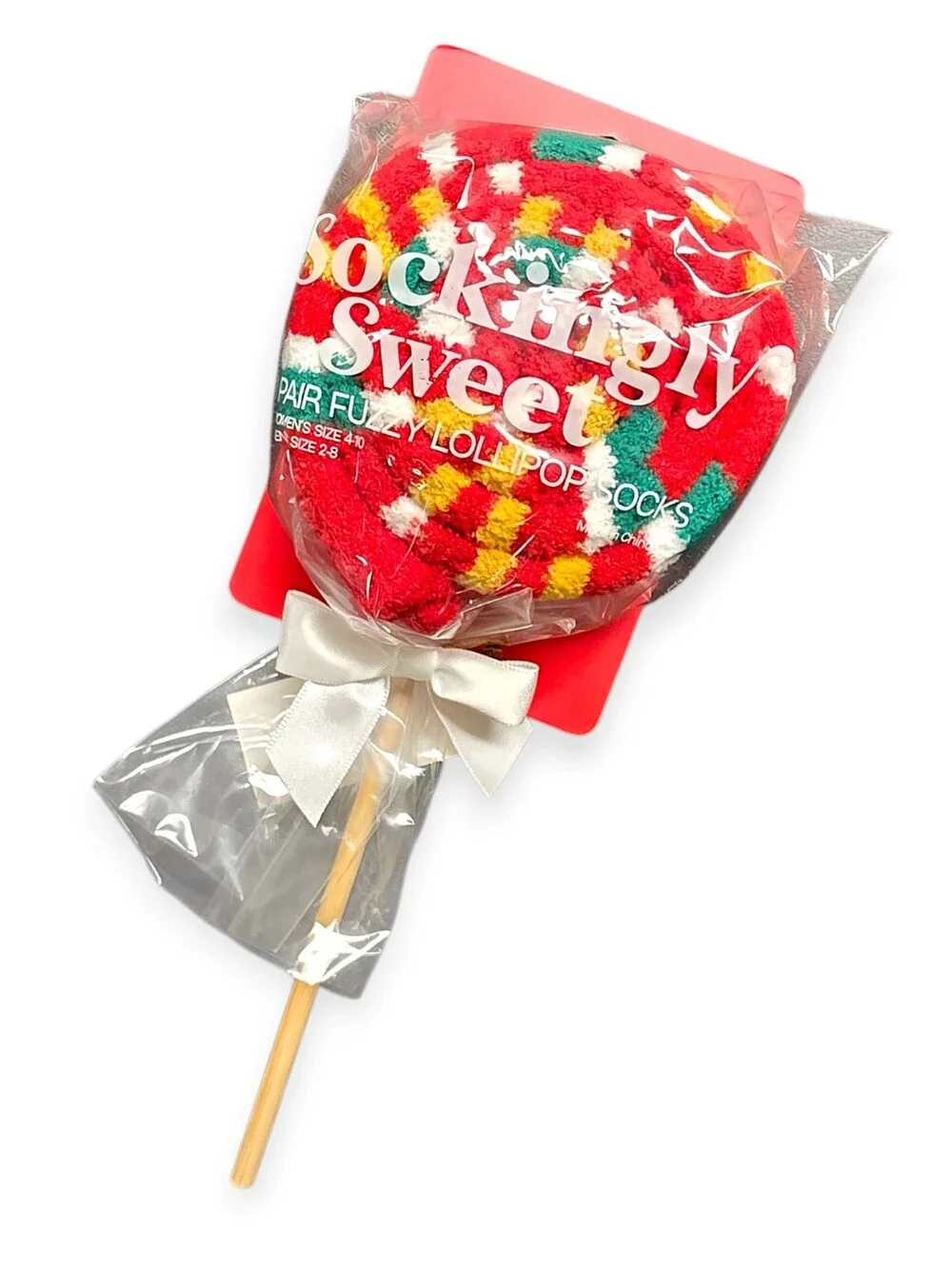 NWT Sockingly Sweet Fuzzy Lollipop Socks Cozy Crew Red Green Holiday Gift